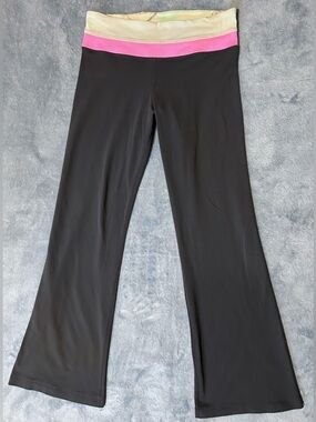 Lululemon Black Flare Yoga Pants with Pink and Cream Waistband